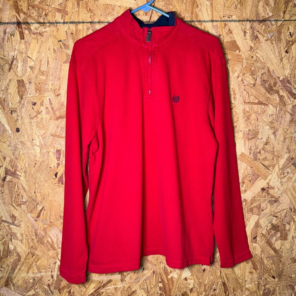 Chaps 100% Cotton Red Knit 1/4 Zip Pullover Sweater Crest Logo Classy Mens Large